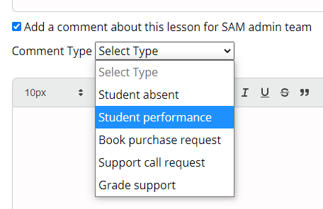 “Student performance” lesson report comment